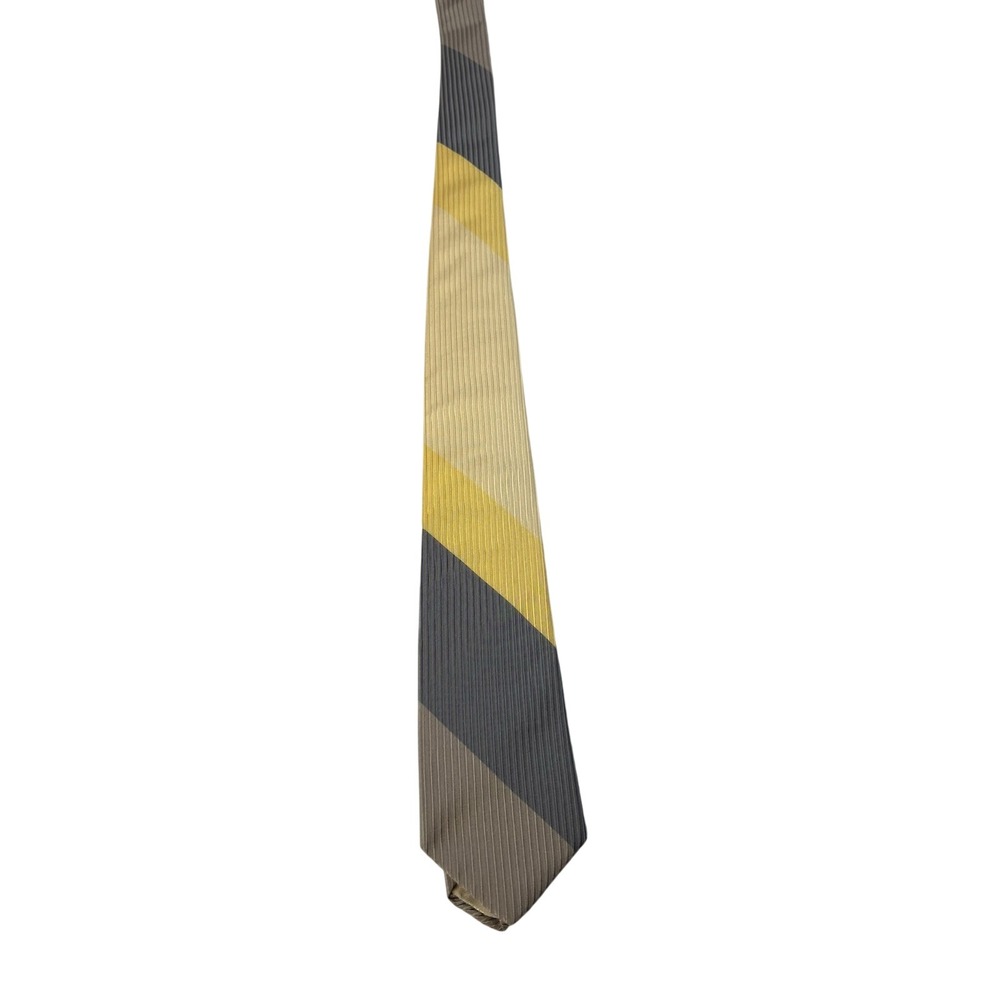 VTG Givenchy Repp Tie Italian Silk‎ Colorblock Yellow Gray - Picture 3 of 10